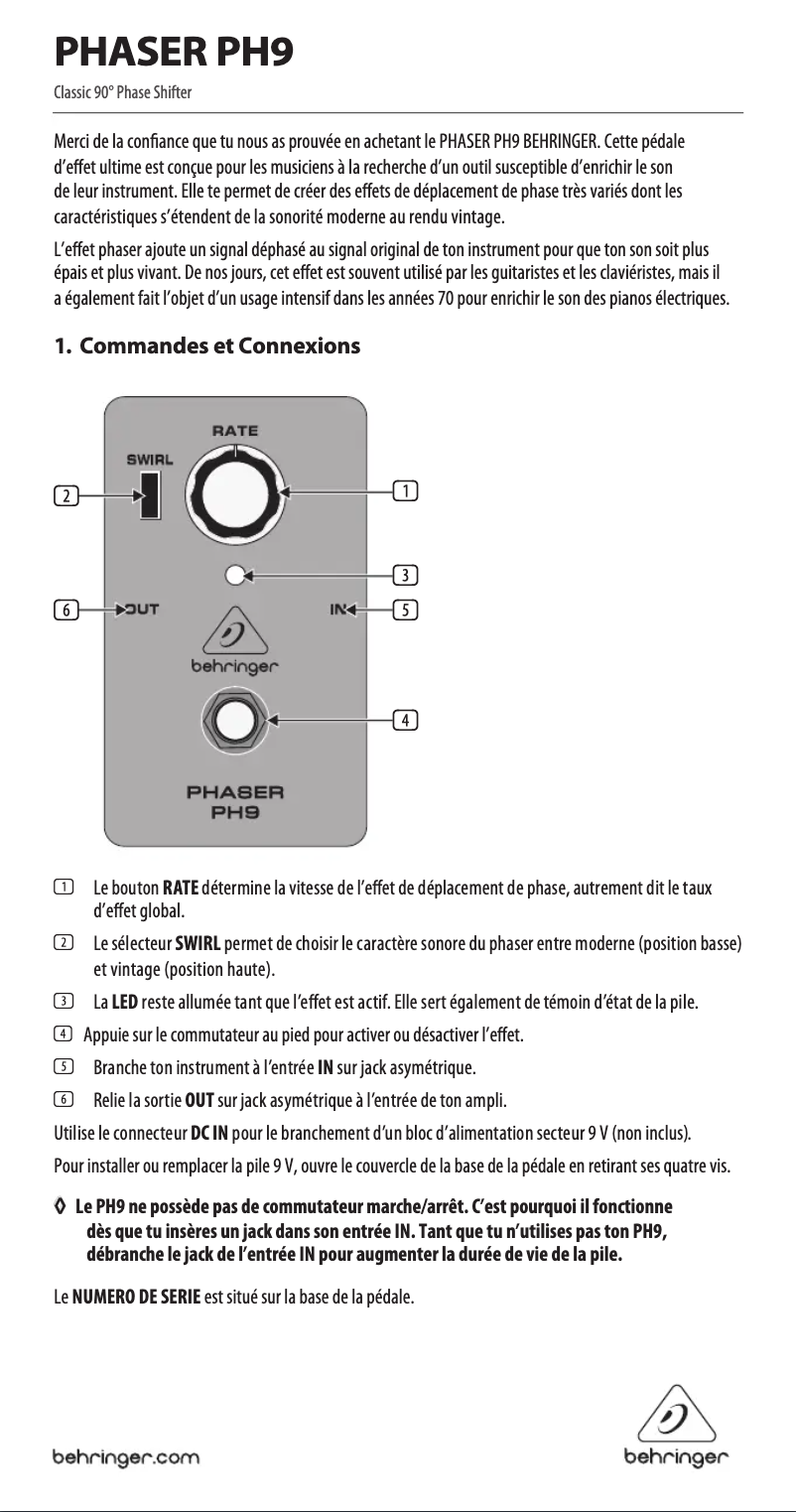 Page n°1 - Manuel utilisateur Behringer Phaser PH9