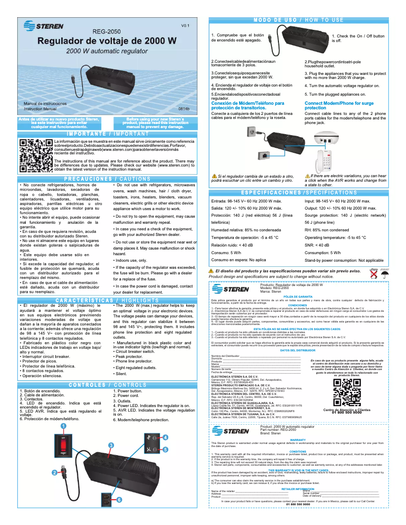 Page n°1 - Manuel utilisateur Steren REG-2050