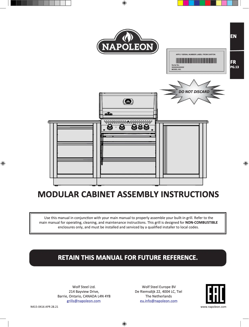 Page n°1 - Instructions / montage Napoleon IM-WDC-CN