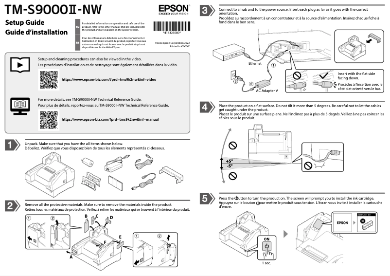 Page 1 de la notice Guide d'installation Epson TM-S9000II-NW