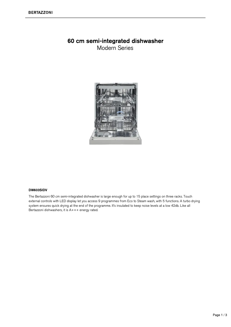 Page n°1 - Fiche technique Bertazzoni DW603SIDV
