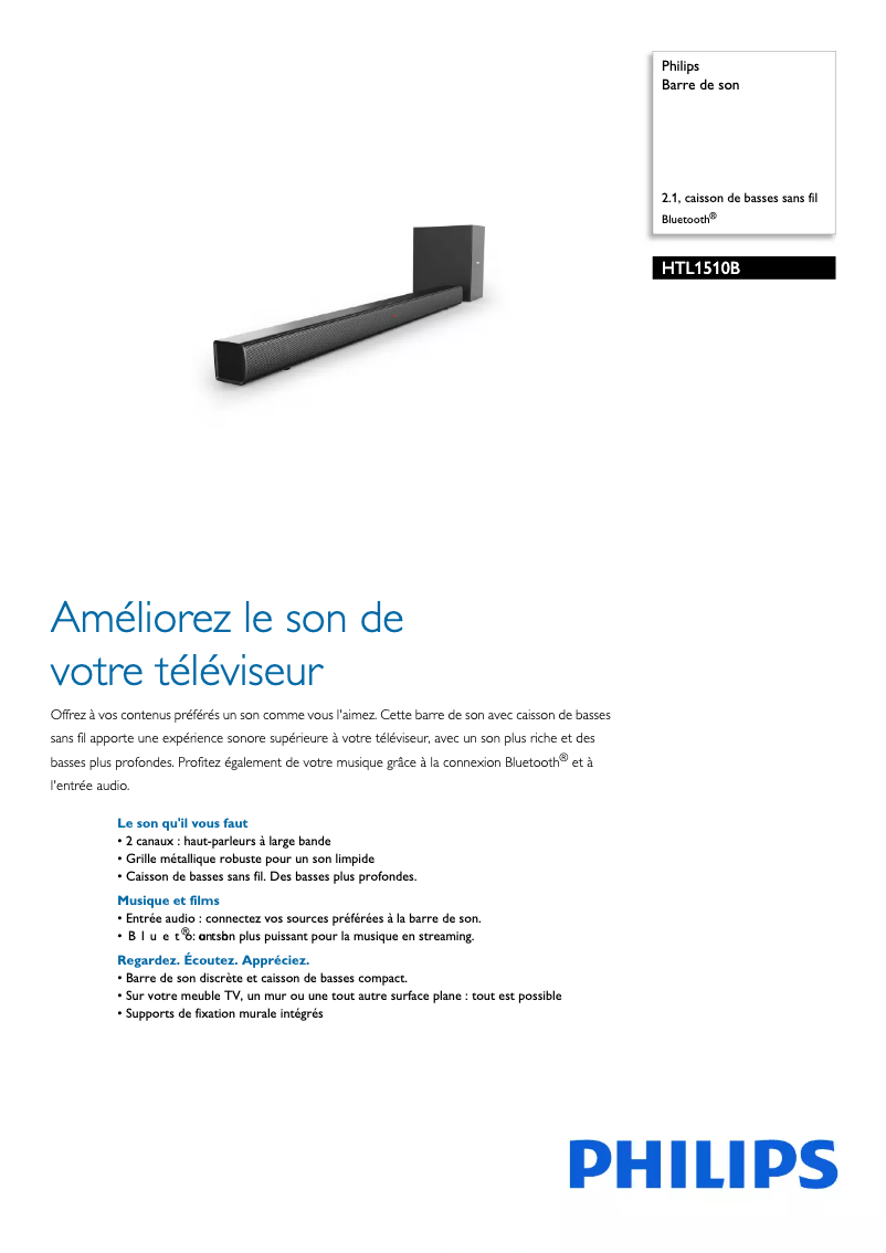 Image de la première page du manuel de l'appareil HTL1510B