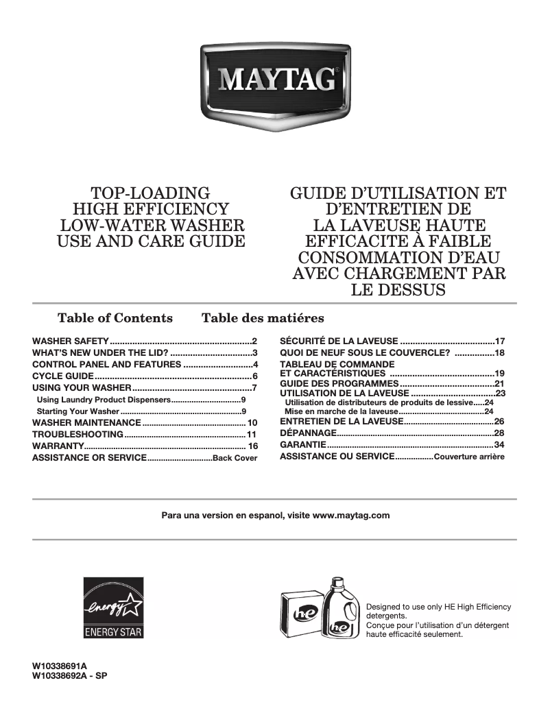 Page n°1 - Manuel utilisateur Maytag Bravos X MVWX700XW