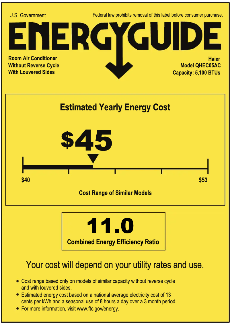 Page 1 de la notice Label énergétique Haier QHEC05AC