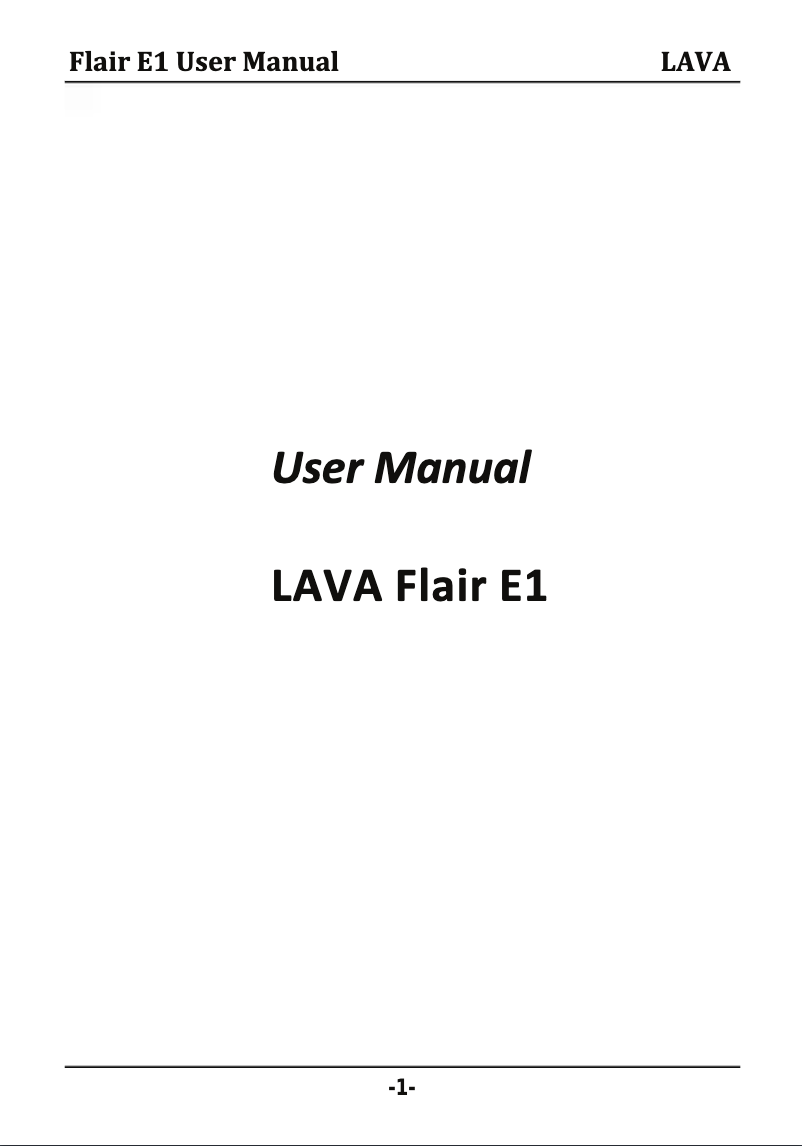 Page n°1 - Manuel utilisateur Lava Flair E1