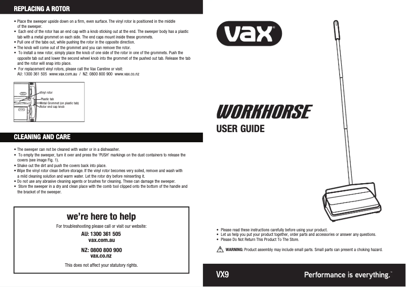 Image de la première page du manuel de l'appareil Workhorse VX9