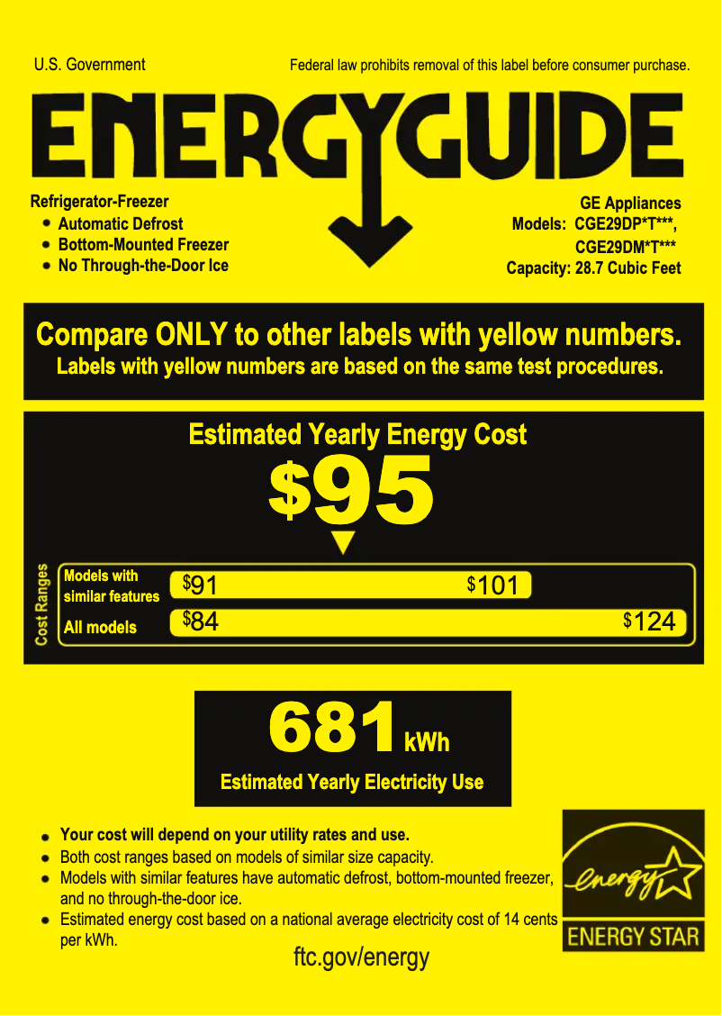 Page 1 of the manual Energy Label GE CGE29DP4TW2