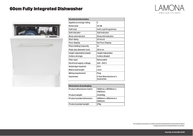 Page n°1 - Fiche technique Lamona LAM8607