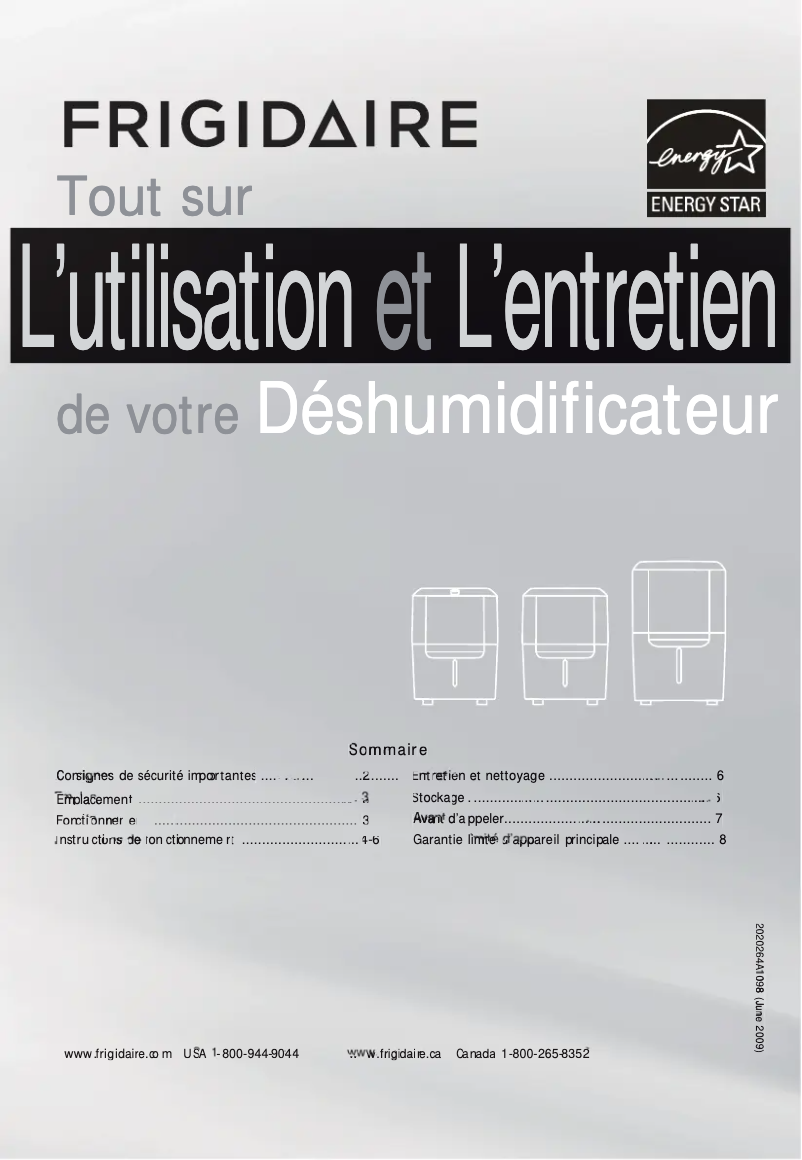 Page 1 de la notice Manuel utilisateur Frigidaire FAD301NWD