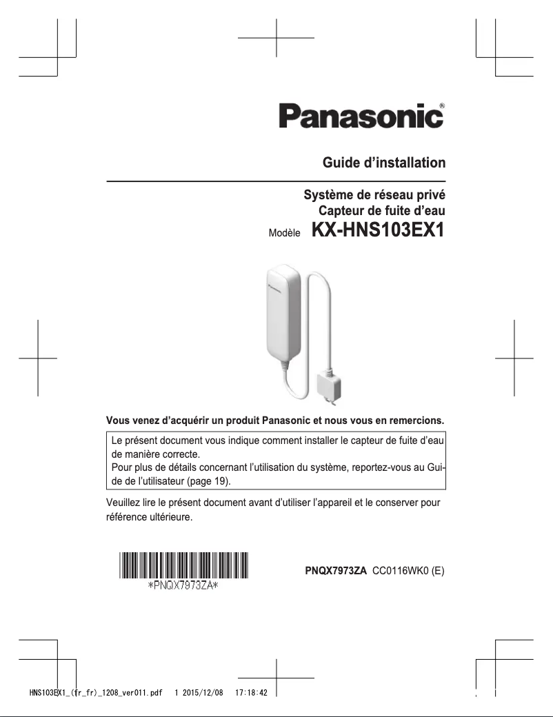 Page 1 de la notice Manuel utilisateur Panasonic KX-HNS103EX1