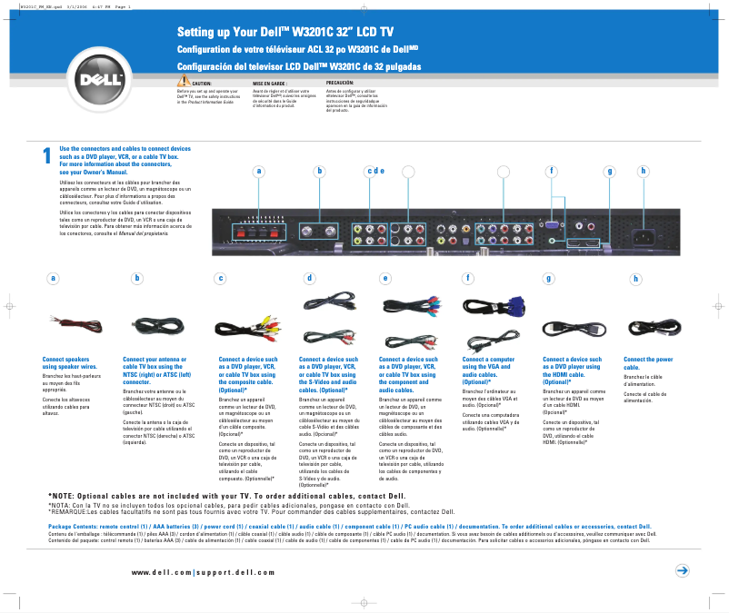 Page 1 de la notice Guide d'installation Dell W3201C