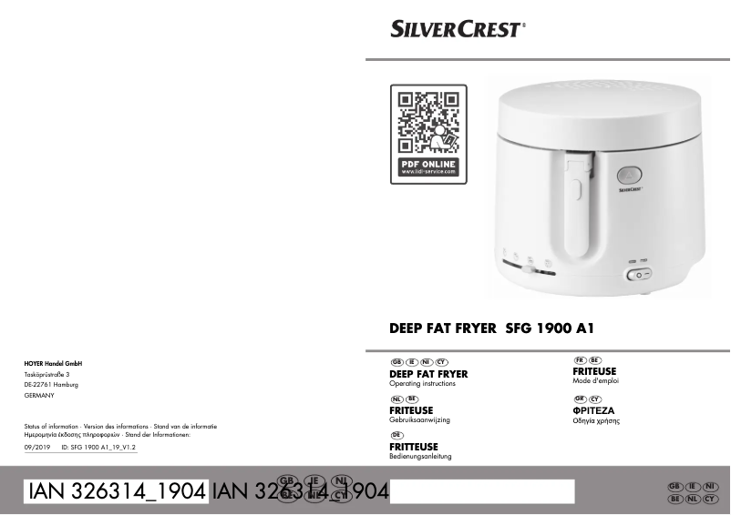 Page n°1 - Manuel utilisateur SilverCrest SFG 1900 A1