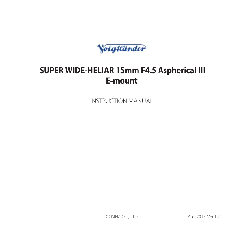 Page n°1 - Manuel utilisateur Voigtländer 15MM F4.5