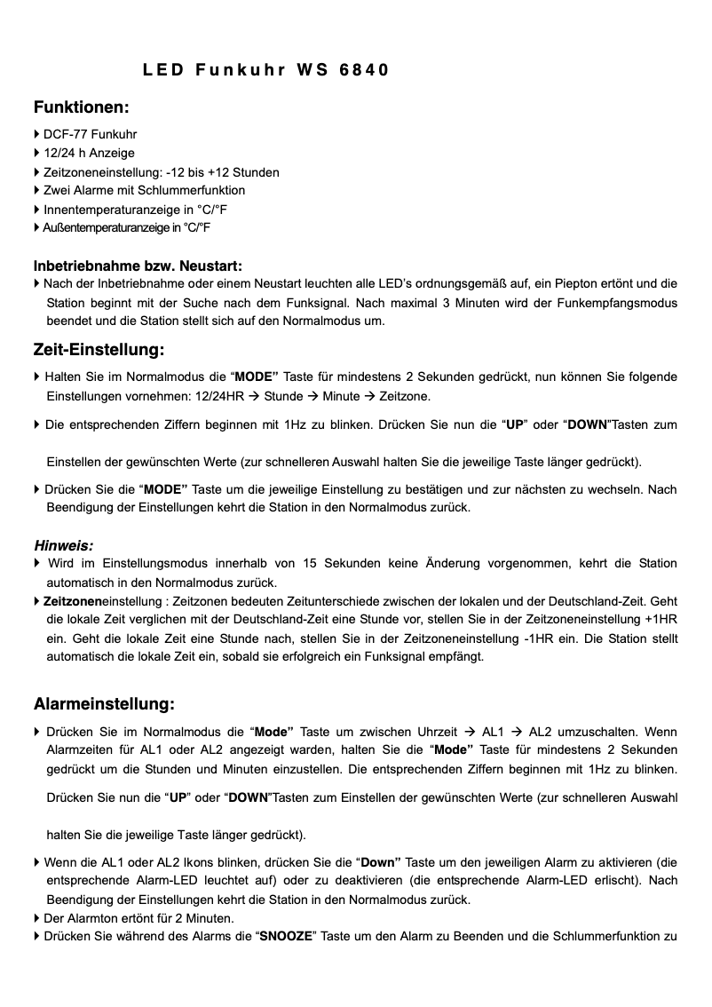 Image de la première page du manuel de l'appareil WS 6840