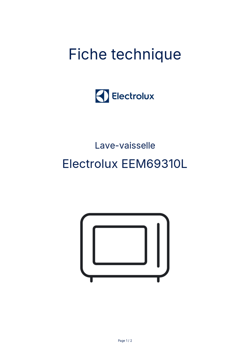 Page n°1 - Fiche technique Electrolux EEM69310L