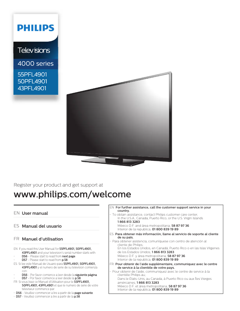 Page 1 de la notice Manuel utilisateur Philips 50PFL4901