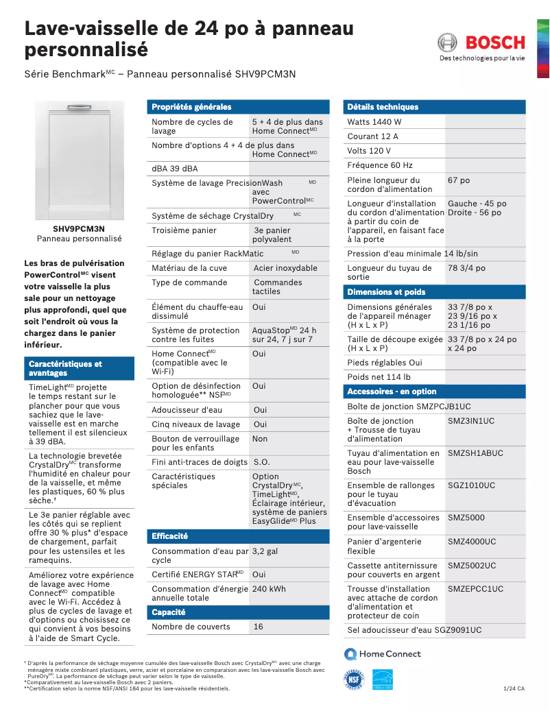 Page n°1 - Fiche technique Bosch SHV9PCM3N