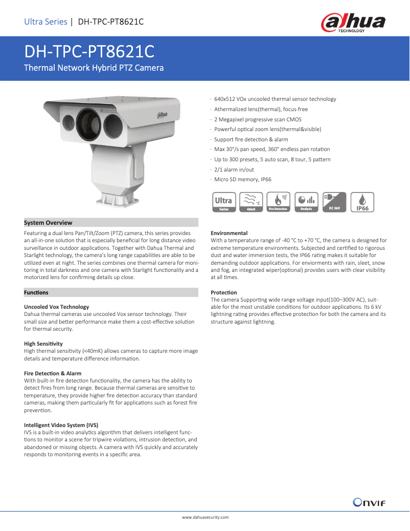 Page n°1 - Fiche technique Dahua Technology TPC-PT8621C