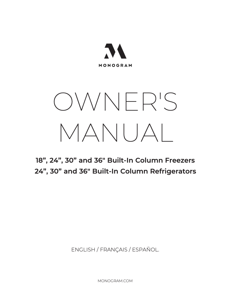 Página 1 del manual Manual de uso y mantenimiento Monogram ZIR241NPNII