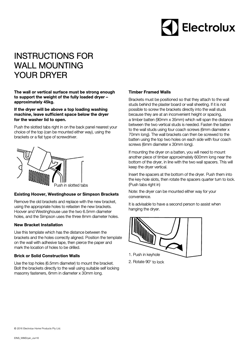 Página 1 del manual Guía de instalación Electrolux EDV6051