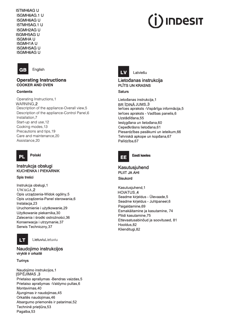Page 1 de la notice Manuel utilisateur Indesit I5GMH6AG U