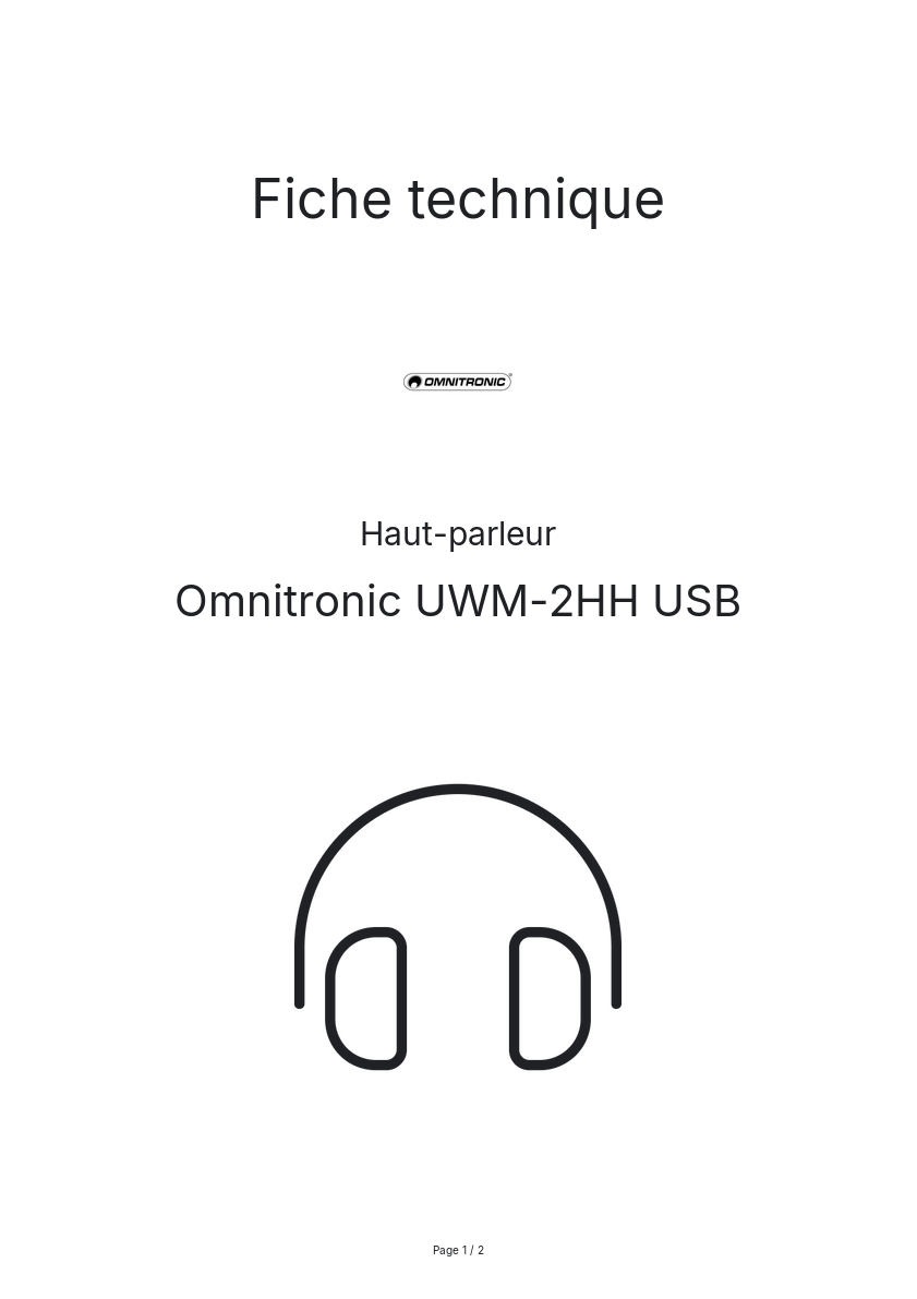 Page n°1 - Fiche technique Omnitronic UWM-2HH USB