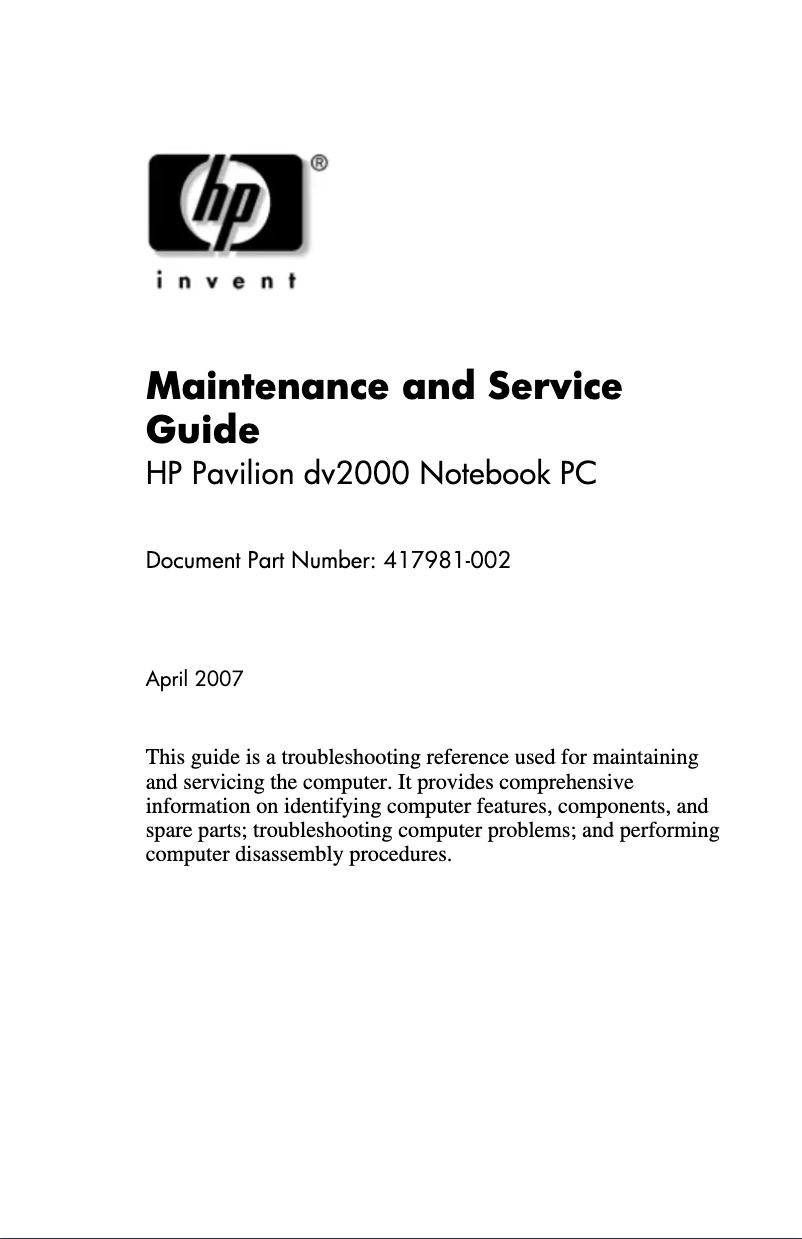 Página 1 del manual Manual de usuario HP Pavilion dv2000