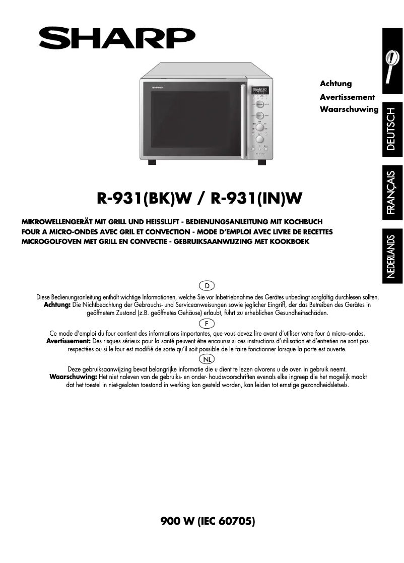 Page 1 de la notice Manuel utilisateur Sharp R-931BKW