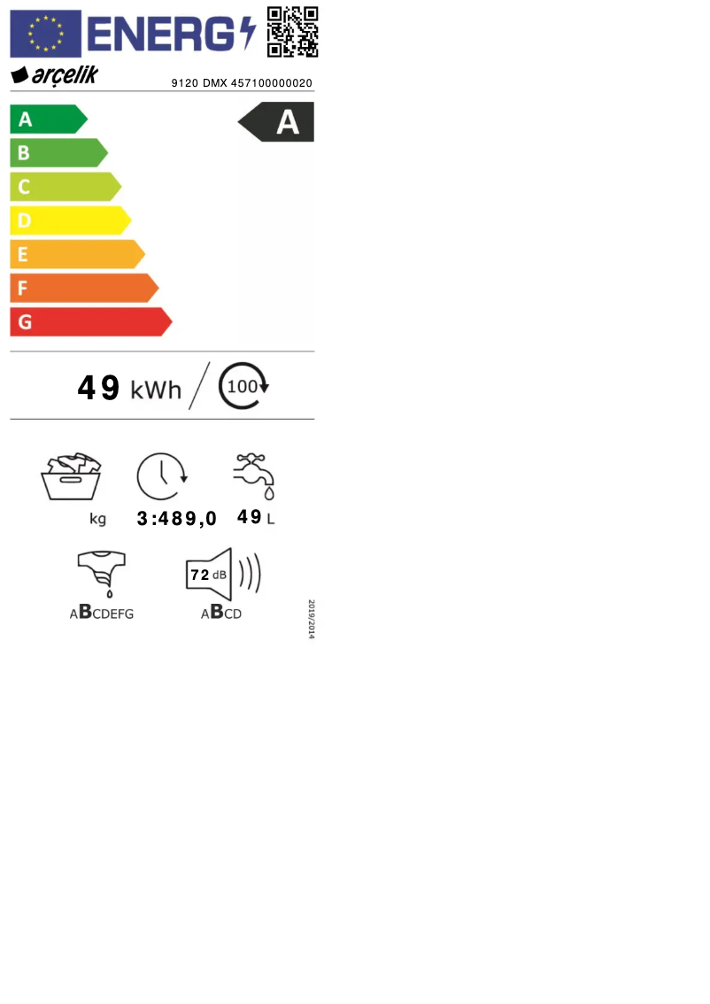 Page n°1 - Label énergétique Arçelik 9120 DMX