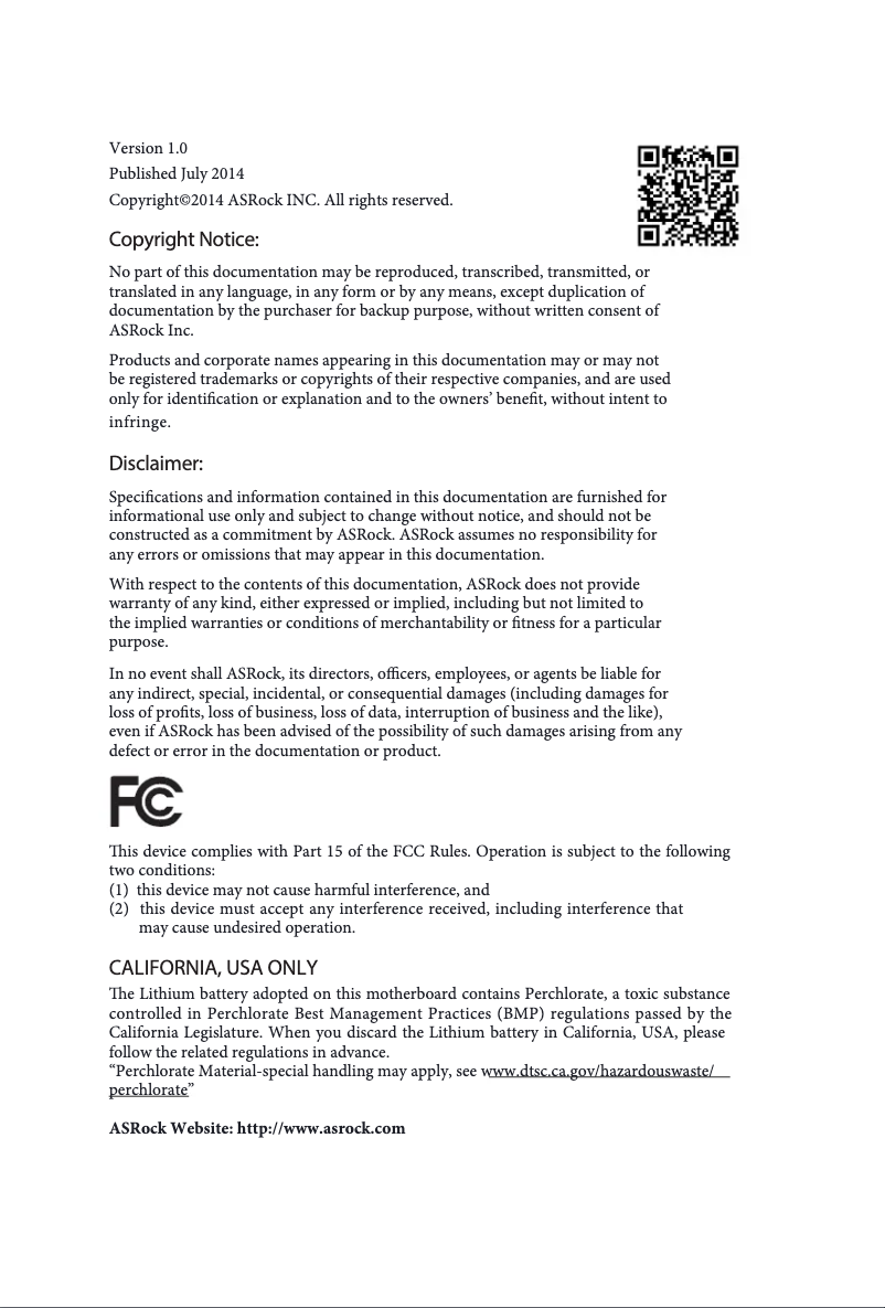 Page 1 de la notice Manuel utilisateur Asrock FM2A88M-HD+ R2.0