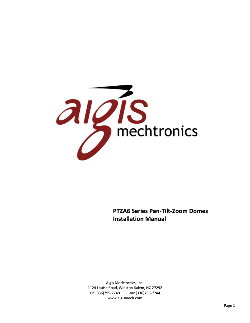 Page 1 de la notice Manuel utilisateur Aigis PTZA6-1W30H