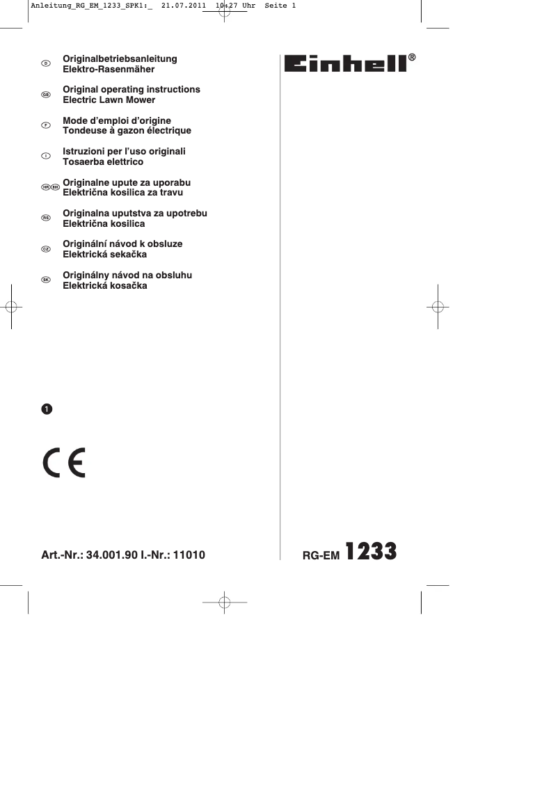 Page n°1 - Mode d'emploi Einhell RG-EM 1233