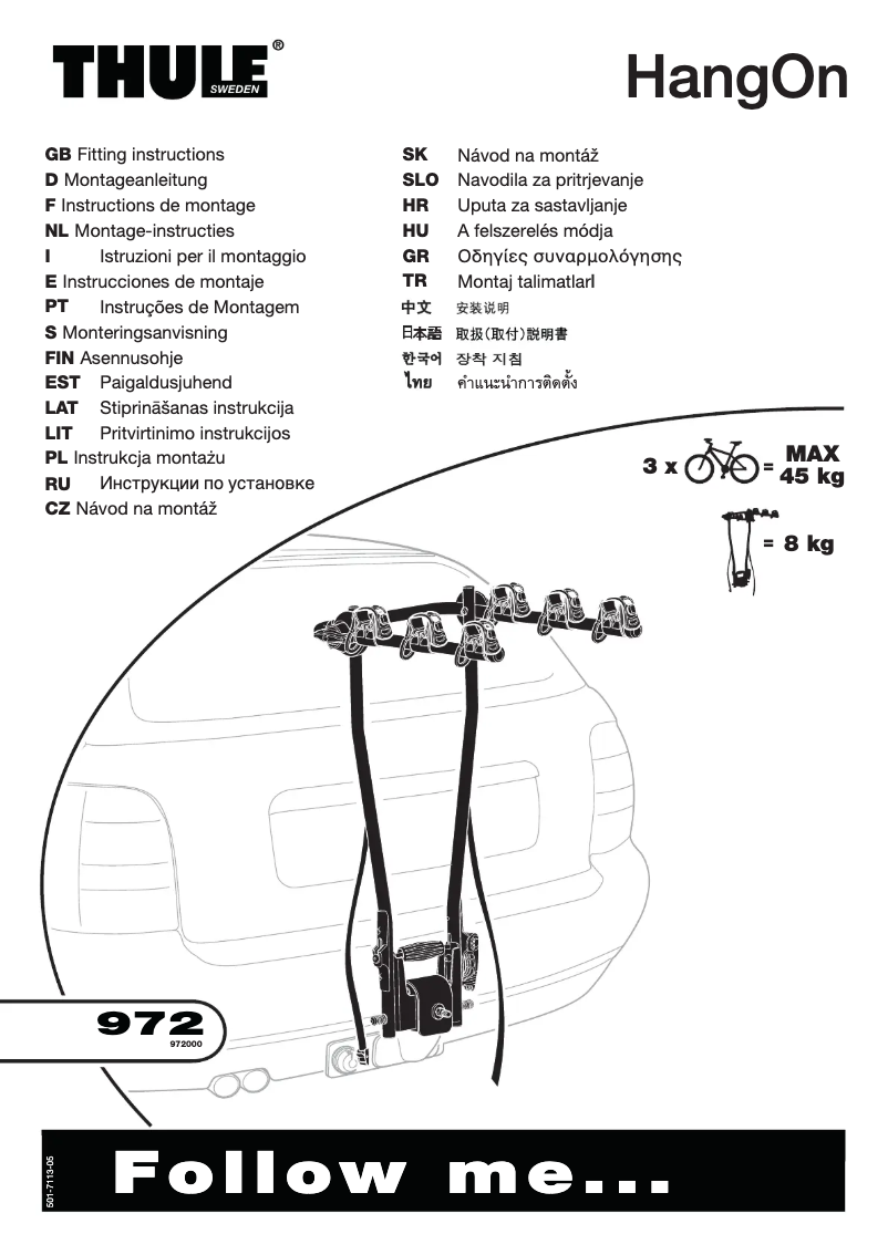 Page 1 de la notice Manuel utilisateur Thule HangOn 9708
