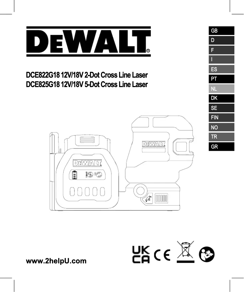 Page 1 de la notice Manuel utilisateur DeWalt DCE822G18