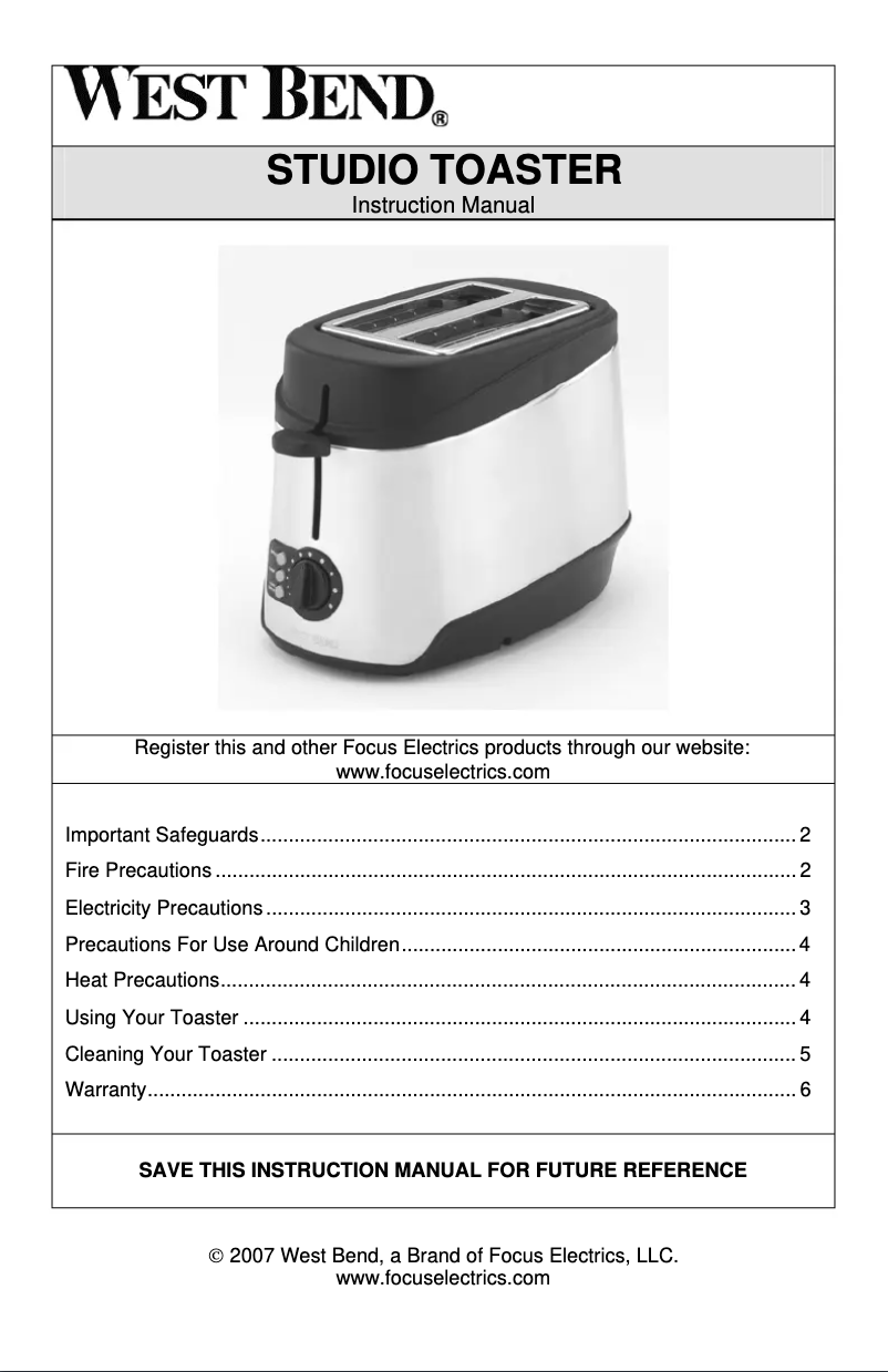 Page n°1 - Manuel utilisateur WestBend 71212