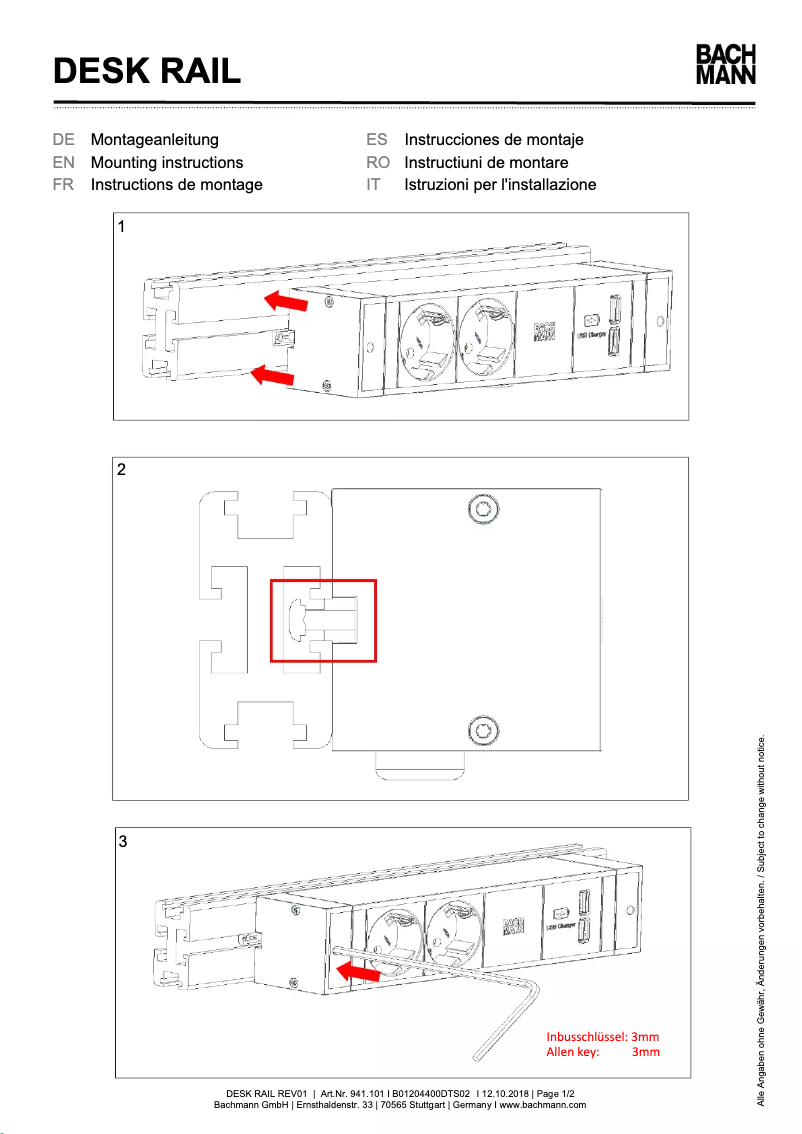 Page 1 de la notice Manuel utilisateur Bachmann Desk Rail