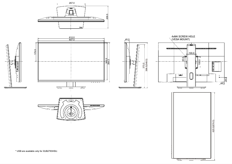 Page 1 de la notice Dessin technique Iiyama ProLite XUB2793HS