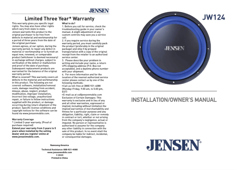 Página 1 del manual Manual de usuario Jensen JW124