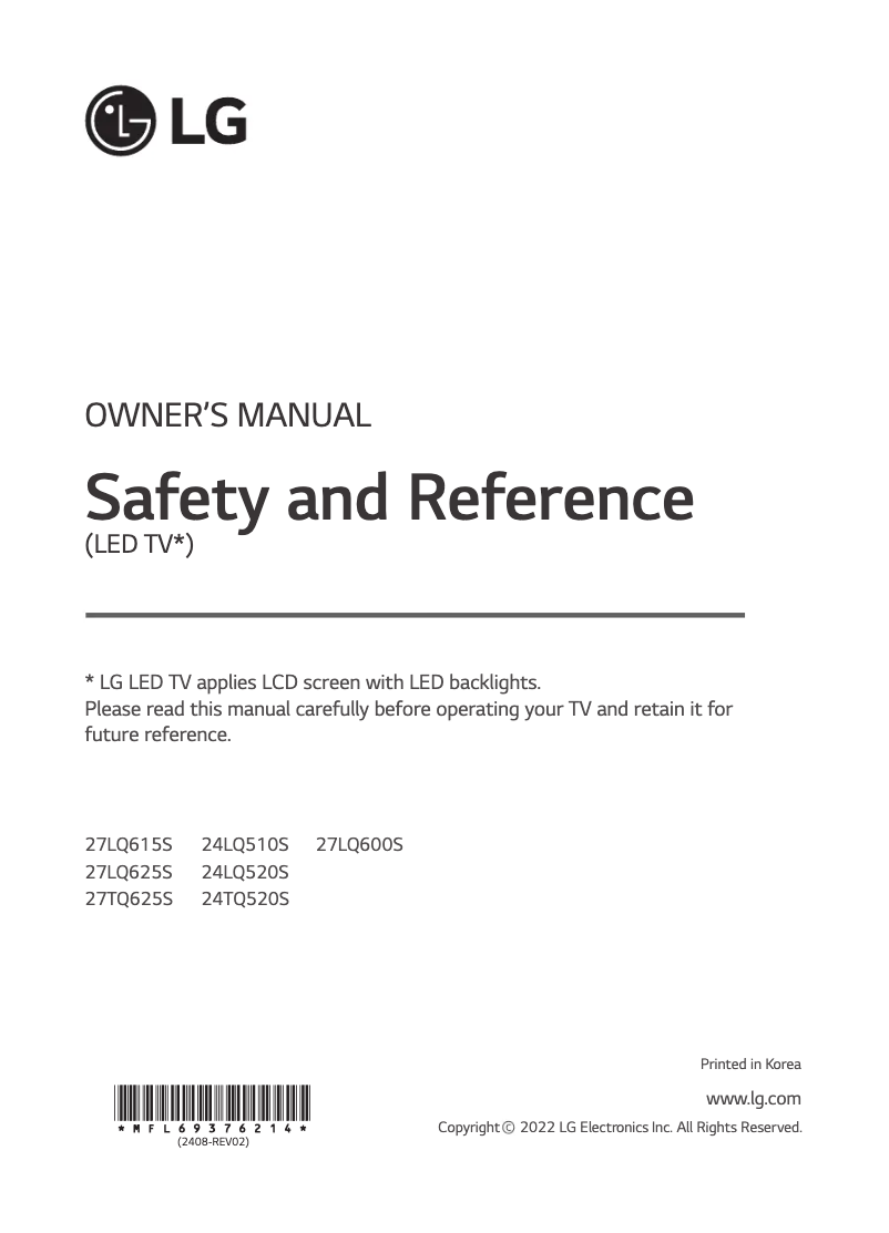 Page n°1 - Manuel utilisateur LG 24TQ520S