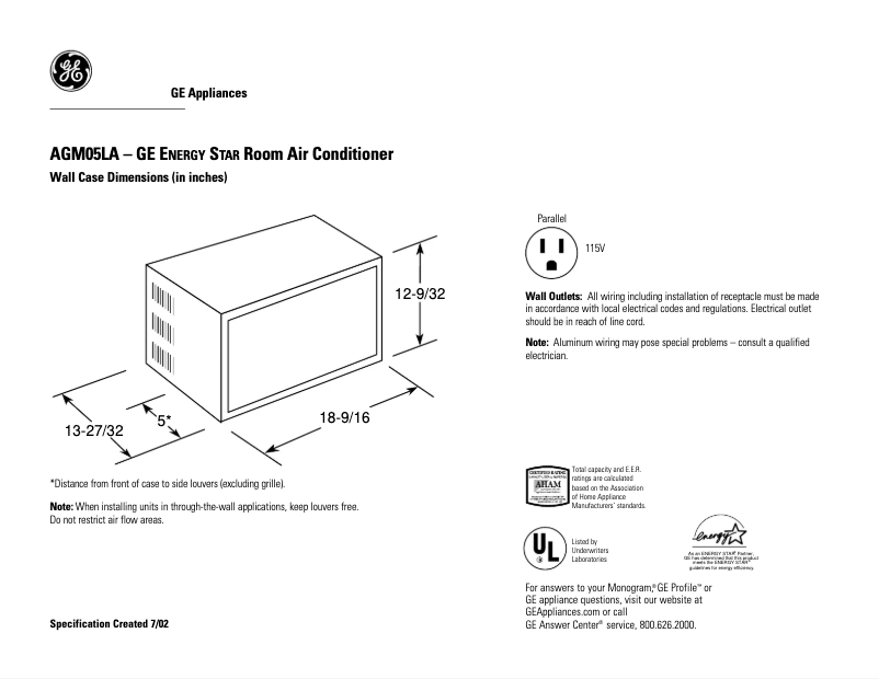 Page n°1 - Fiche technique GE AGM05LA
