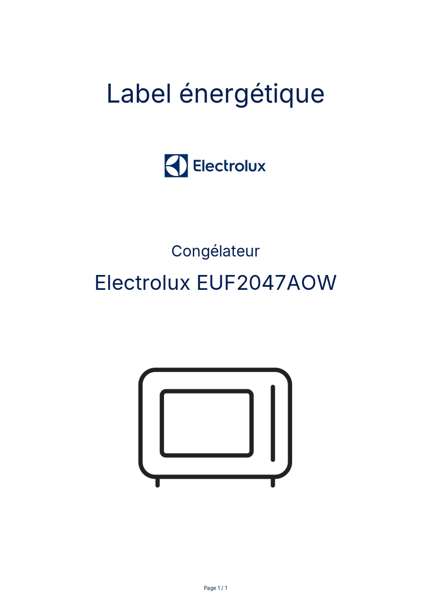 Page n°1 - Label énergétique Electrolux EUF2047AOW
