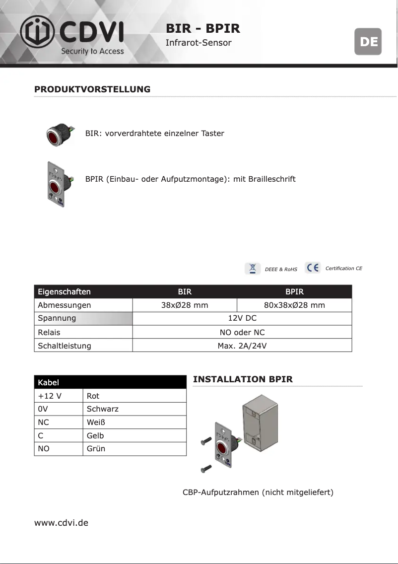 Image de la première page du manuel de l'appareil BPIR