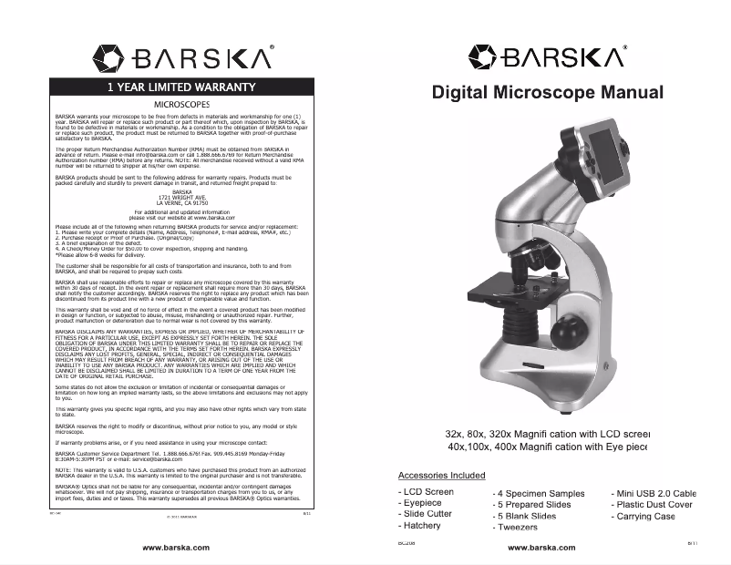 Page 1 de la notice Manuel utilisateur Barska AY11684