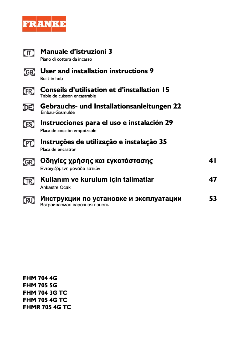 Page n°1 - Manuel utilisateur Franke Bisel 705 FHM 705 4G TC XS C