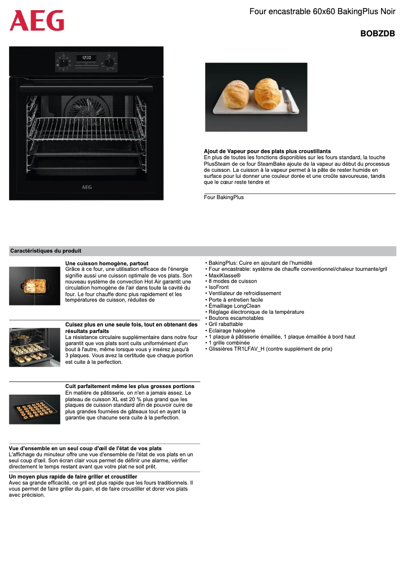 Página 1 del manual Ficha técnica AEG BOBZDB