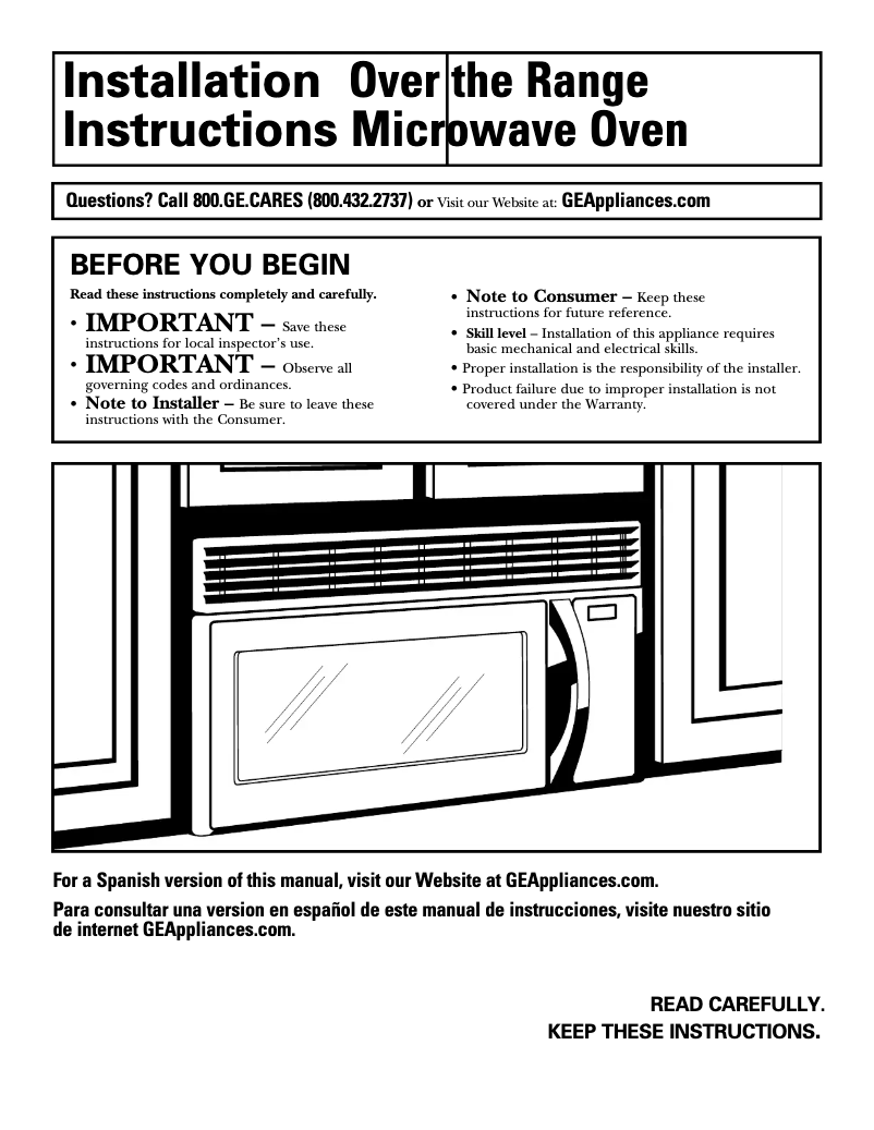 Page 1 de la notice Guide d'installation GE JVM1631CK