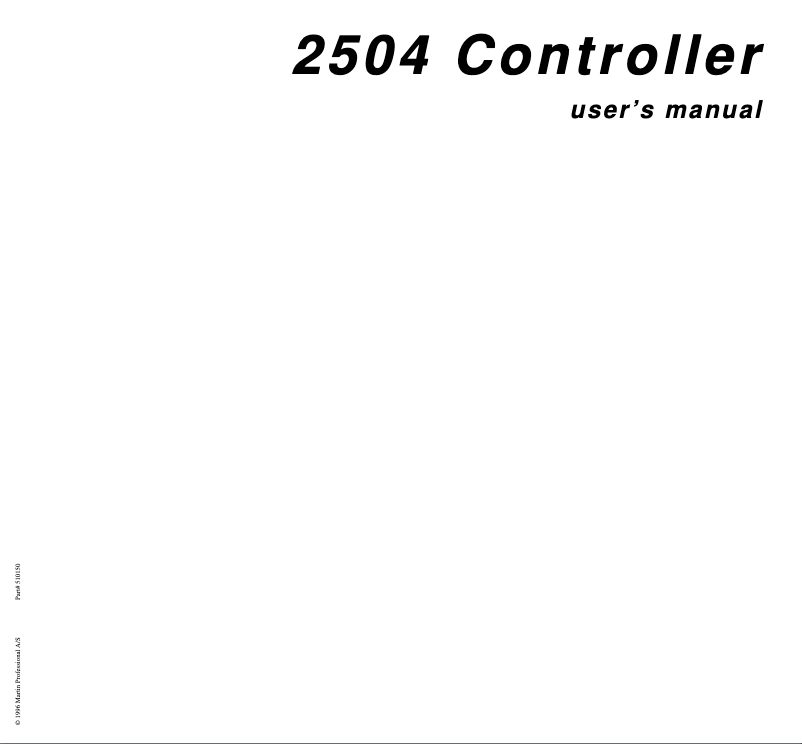 Page n°1 - Manuel utilisateur Martin 2504 Controller