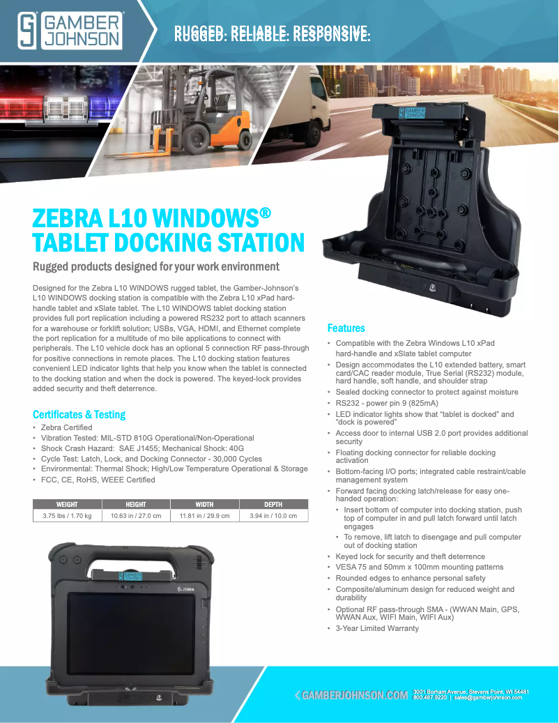 Page 1 de la notice Manuel utilisateur Gamber-Johnson 7170-0798