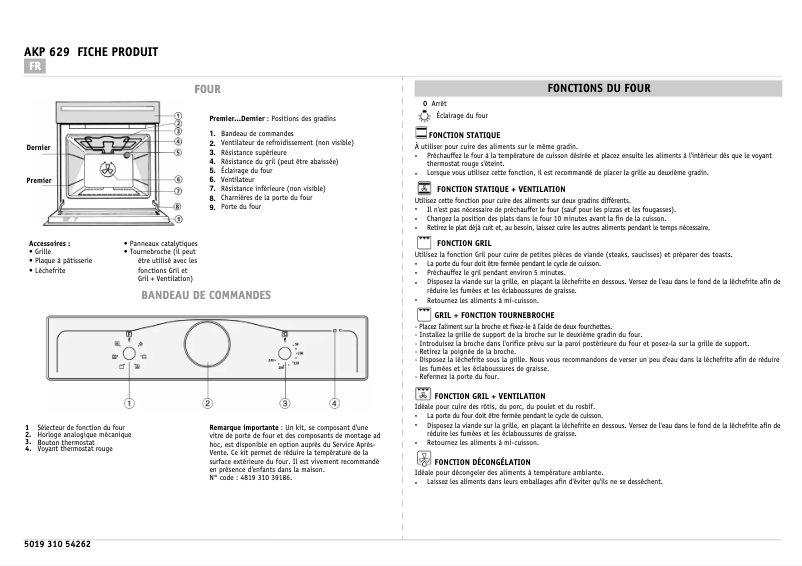Page 1 de la notice Manuel utilisateur Whirlpool AKP 629 WH
