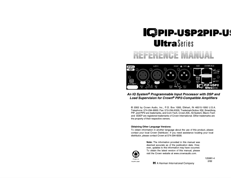 Image de la première page du manuel de l'appareil IQ-PIP-USP2